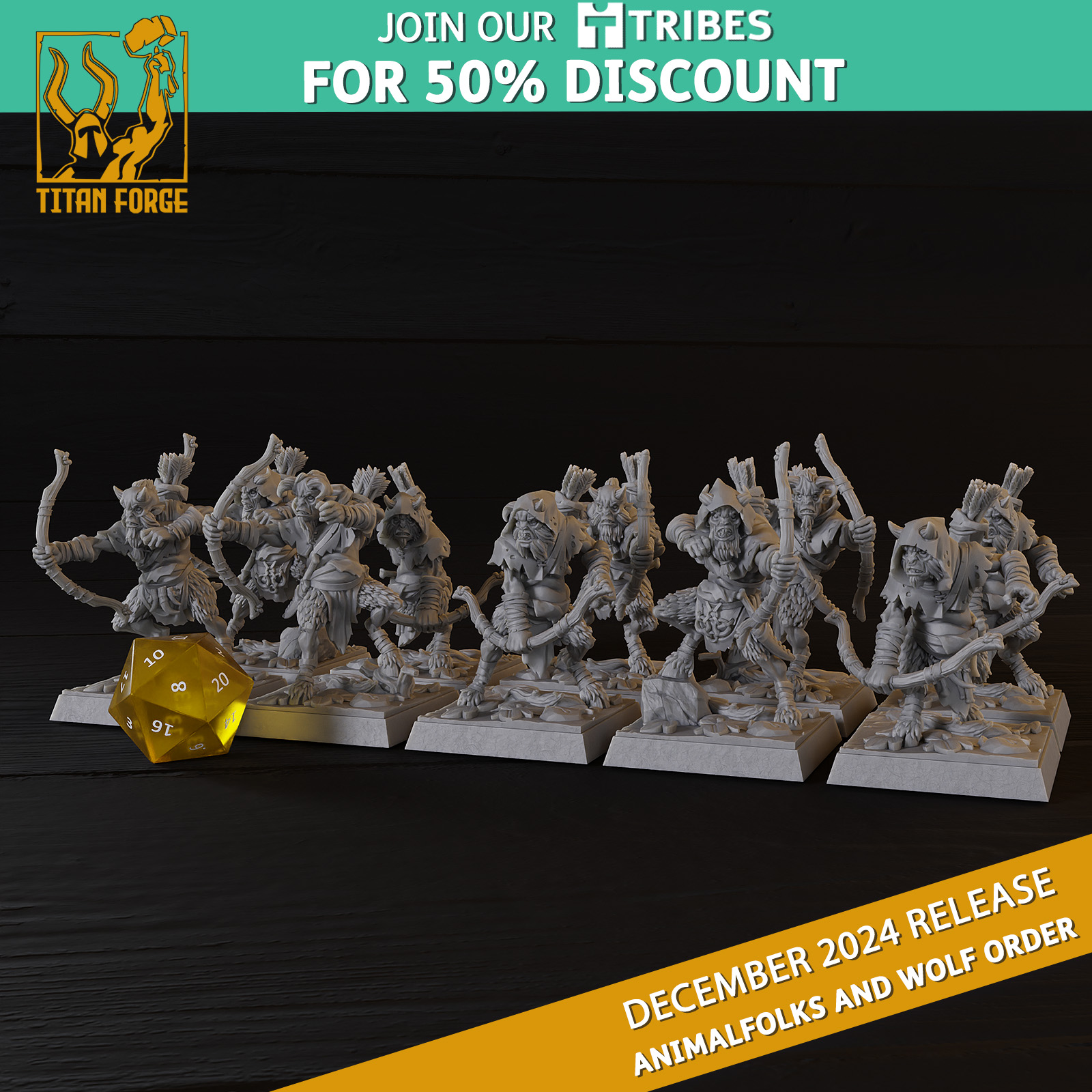 Beast Satyrs Archers - Animalfolks and Wolf Order - Titan Forge Miniatures December 2024